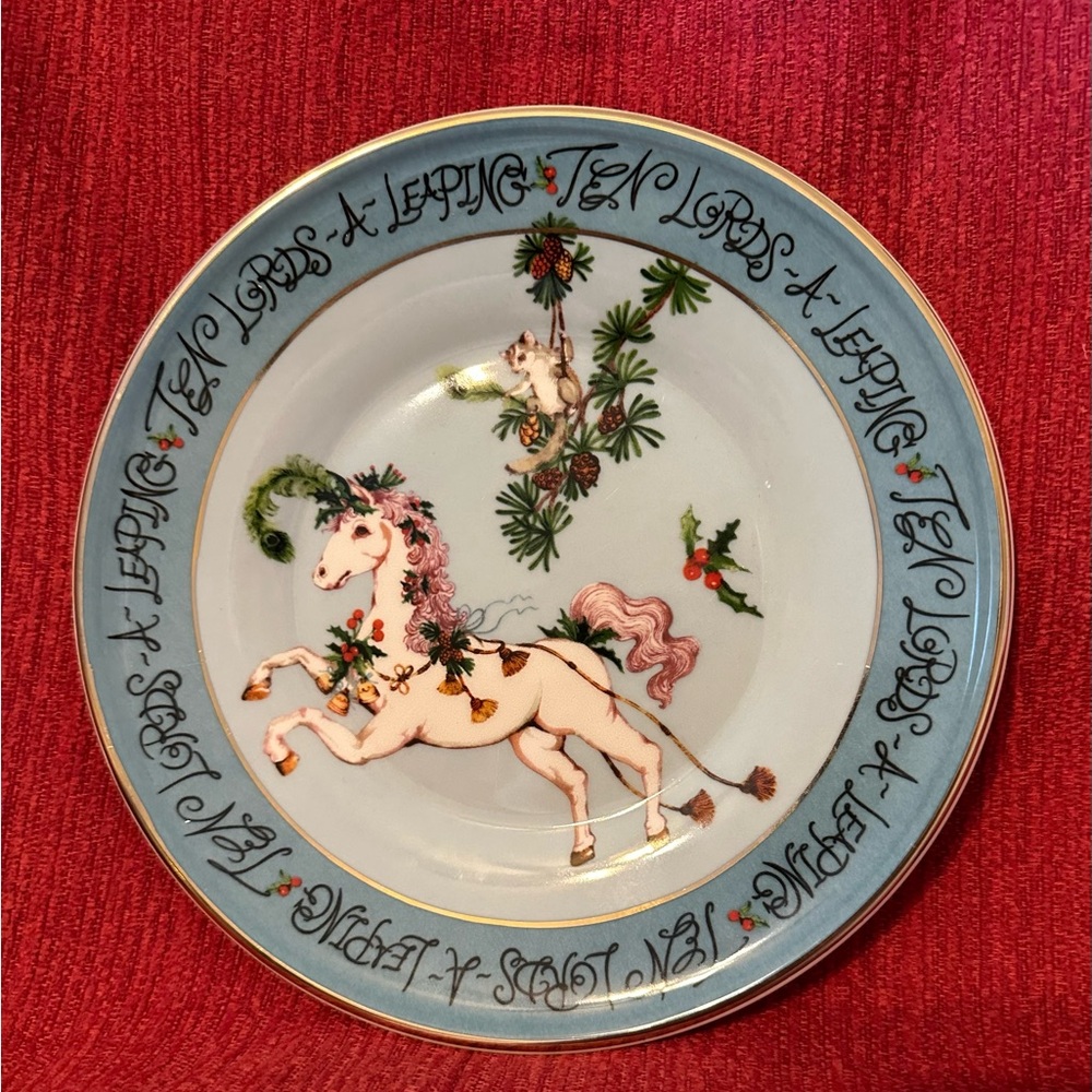 Anthropologie 12 Days Of Christmas Plates  # 10 Ten Lords a Leaping - Unicorn